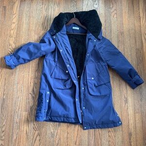 Navy Blue Parka Jacket with Black Faux Fur Lining
